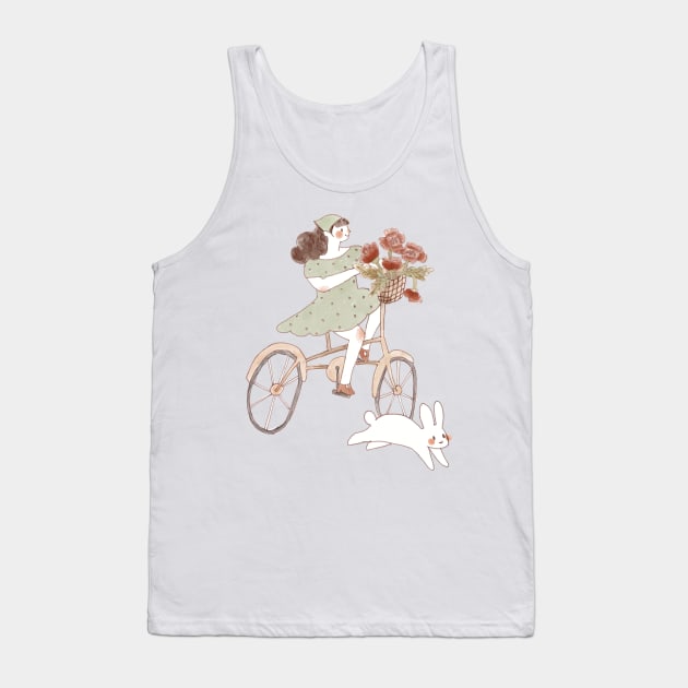 Cycling Girl with bunny and flowers Tank Top by Cati Daehnhardt